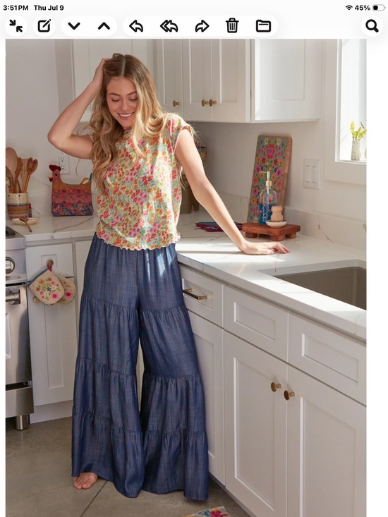 NATURAL LIFE Pants - NATURAL LIFE Blue Tiered Wide-Leg Pants